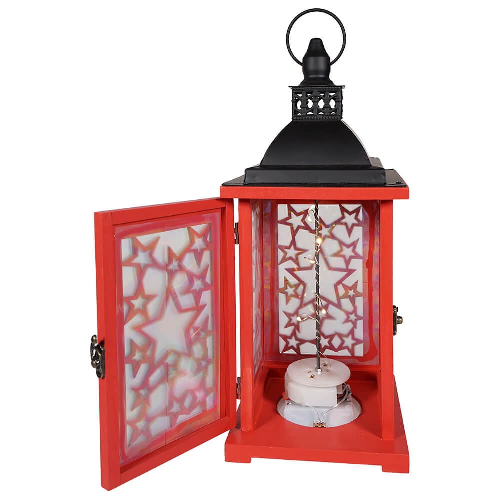 Red Lighted Wood & Metal Patriotic Lantern