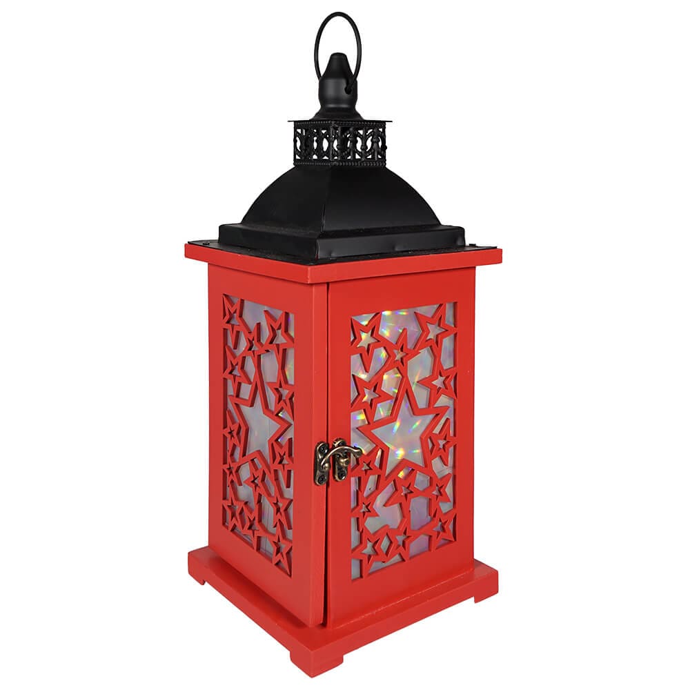 Red Lighted Wood & Metal Patriotic Lantern