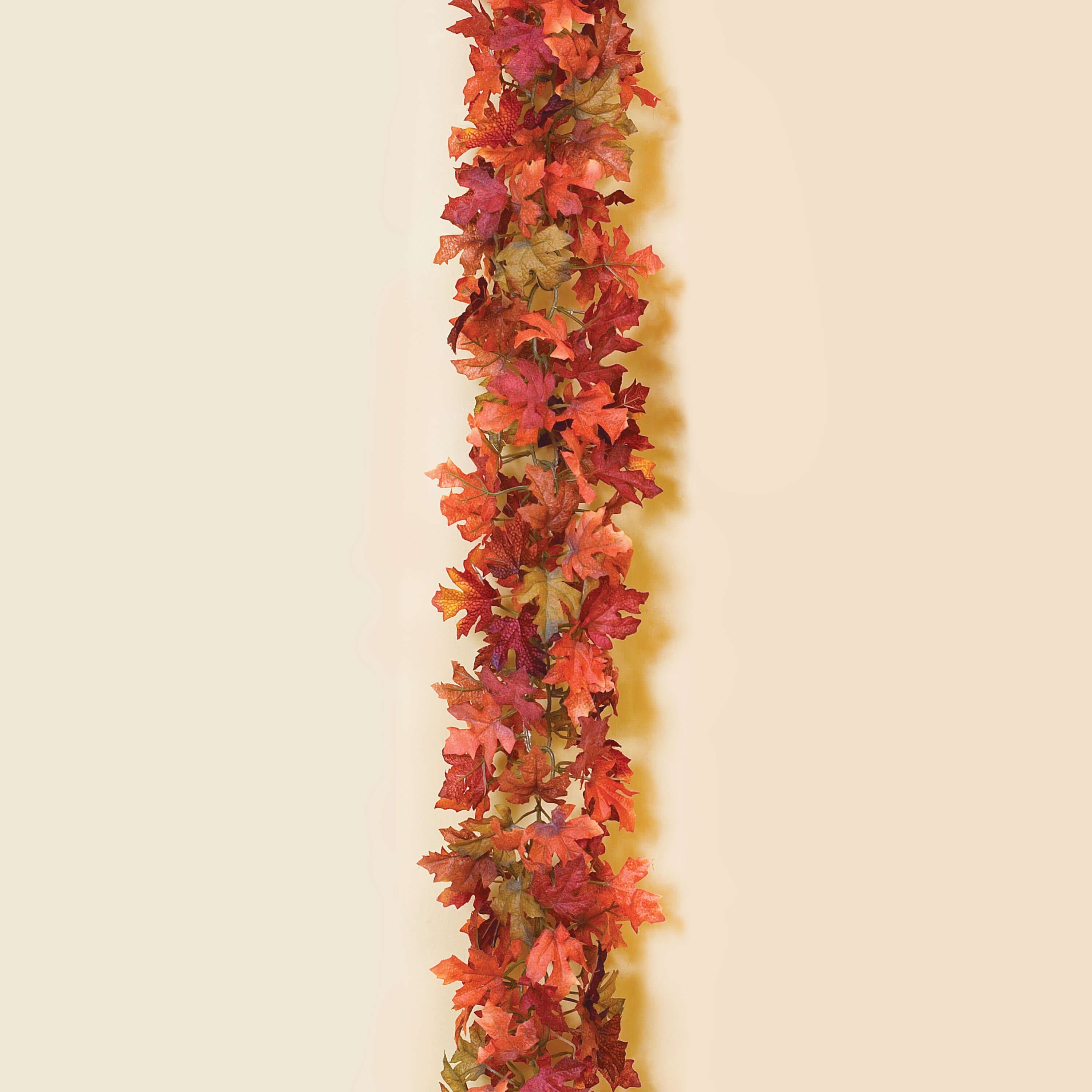 Red Orange & Green Maple Leaf Chain Harvest Garland - Thanksgiving