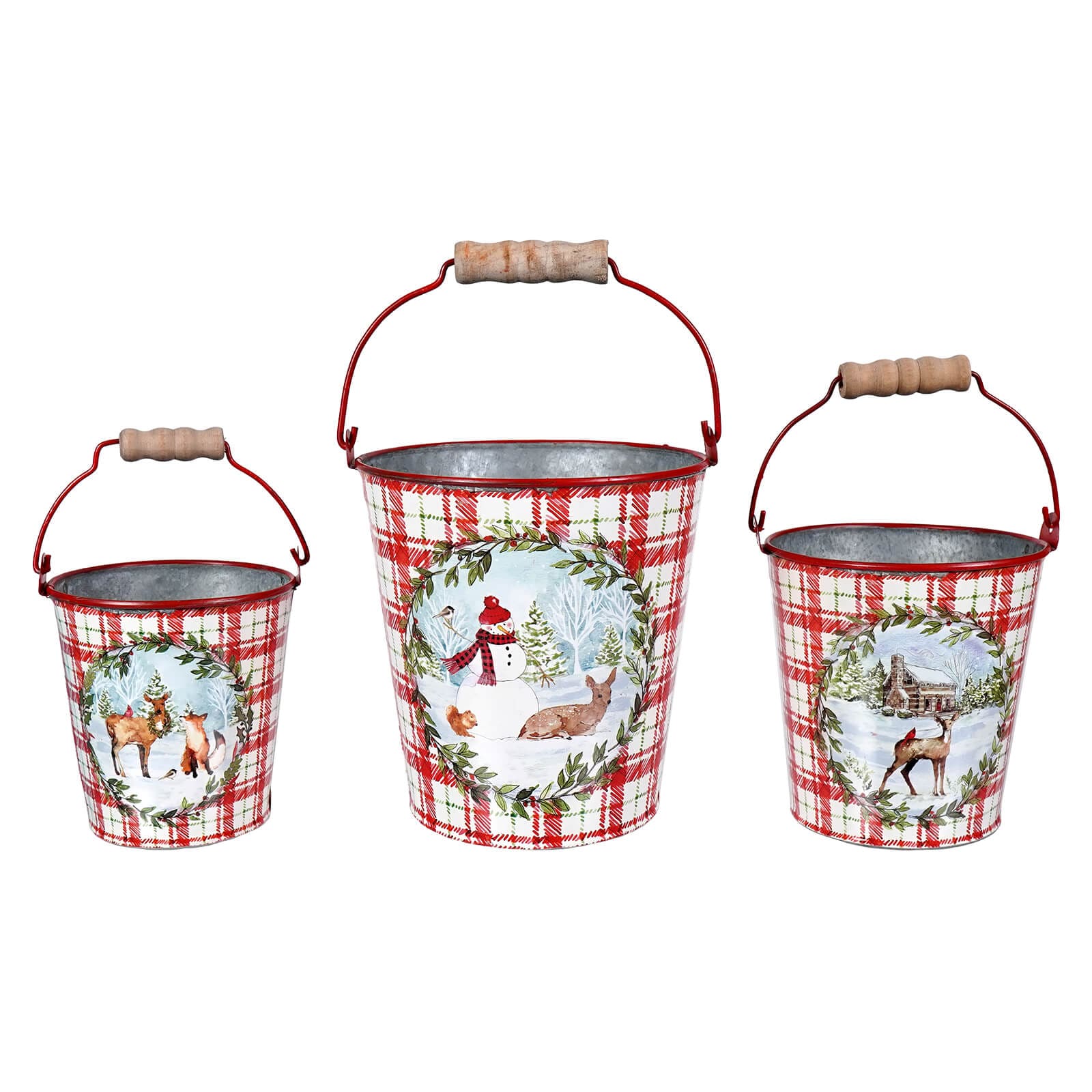 Red Plaid Buckets Set/3 - Christmas