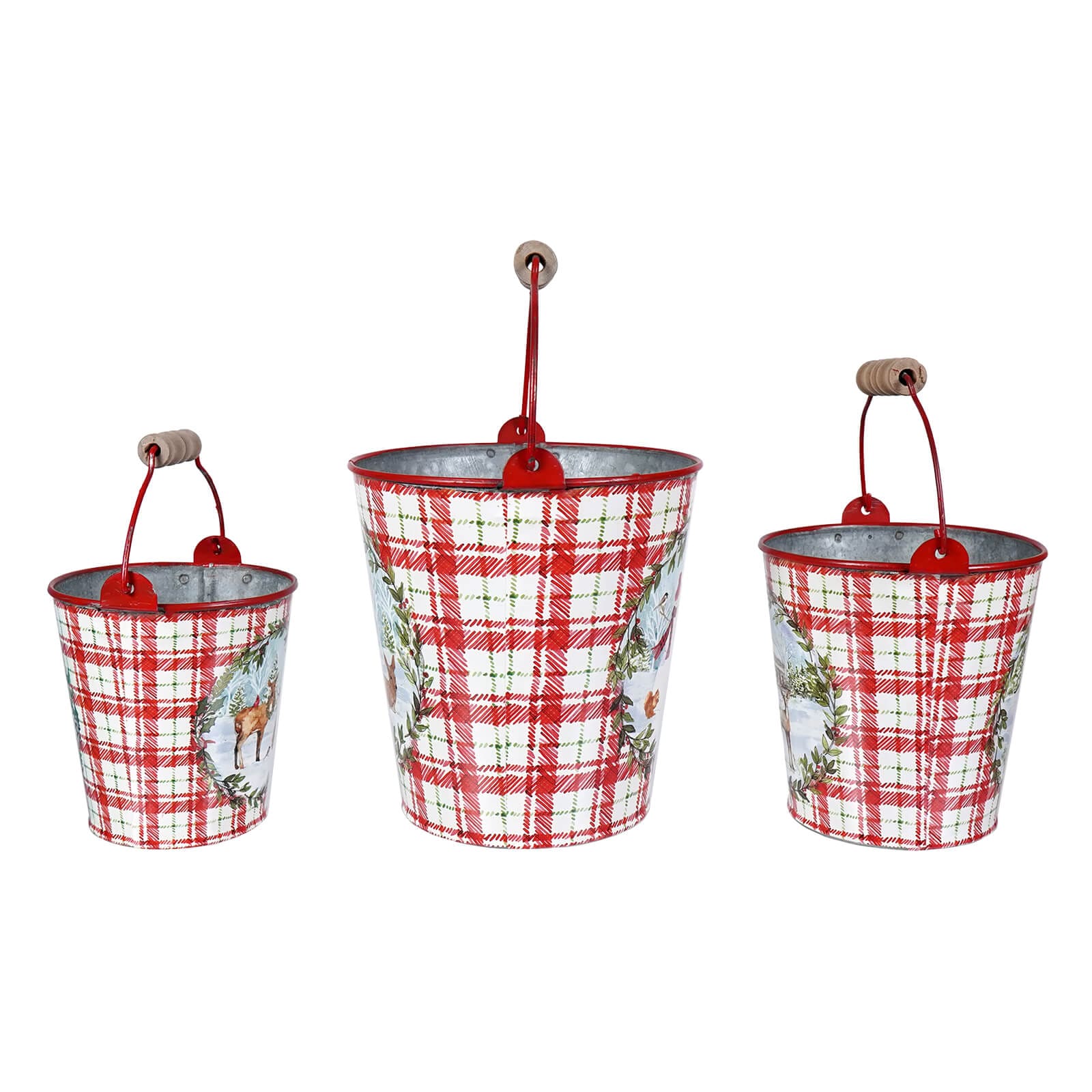 Red Plaid Buckets Set/3 - Christmas