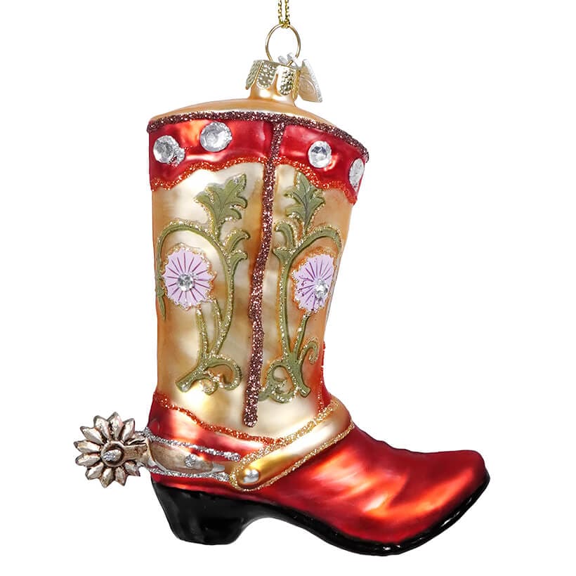 Red & Tan Cowboy Boot with Spur Ornament - Ornaments