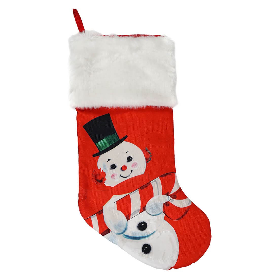 Red Traditional Snowman With Candy Cane Printed Stocking