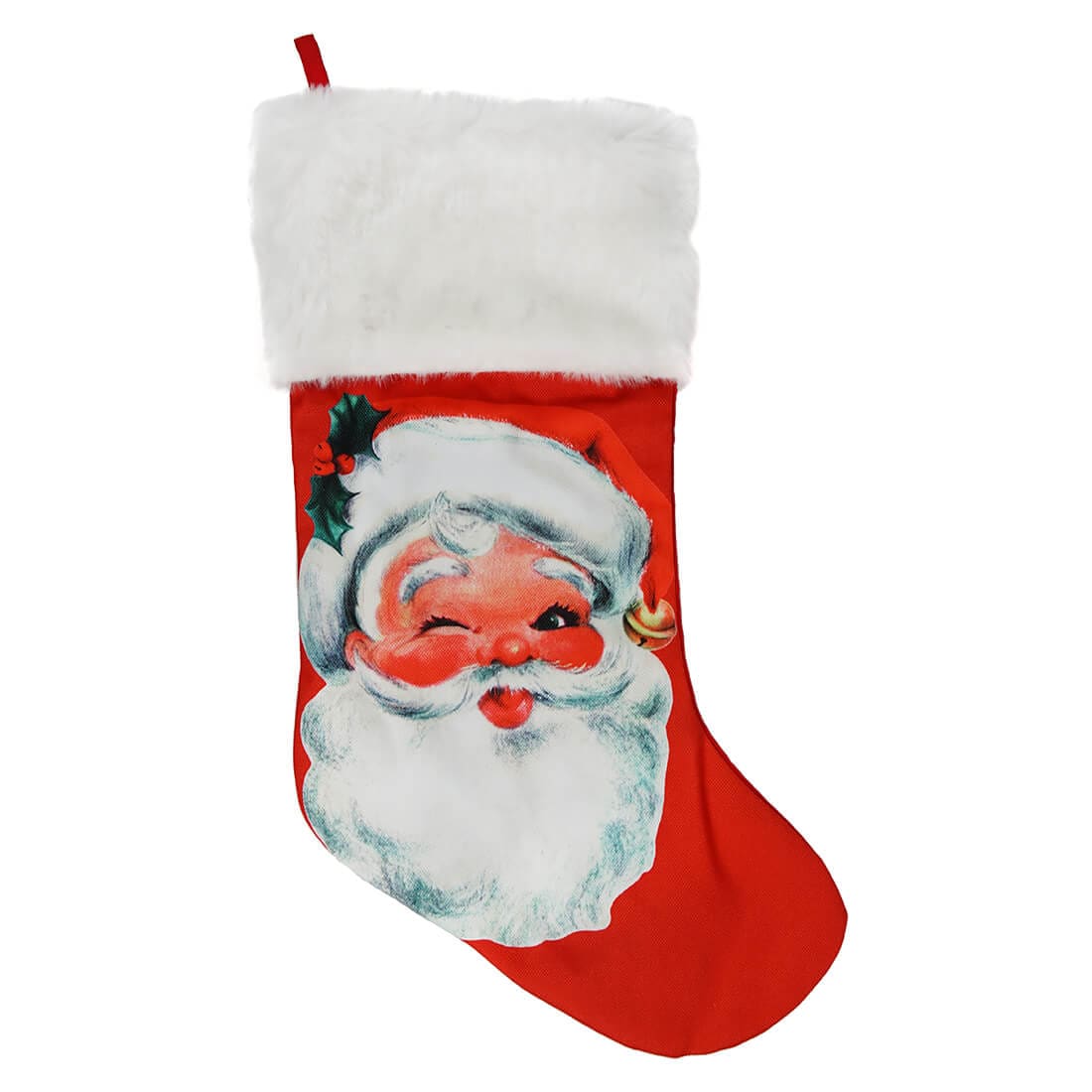 Red Traditional Winking Santa Printed Stocking