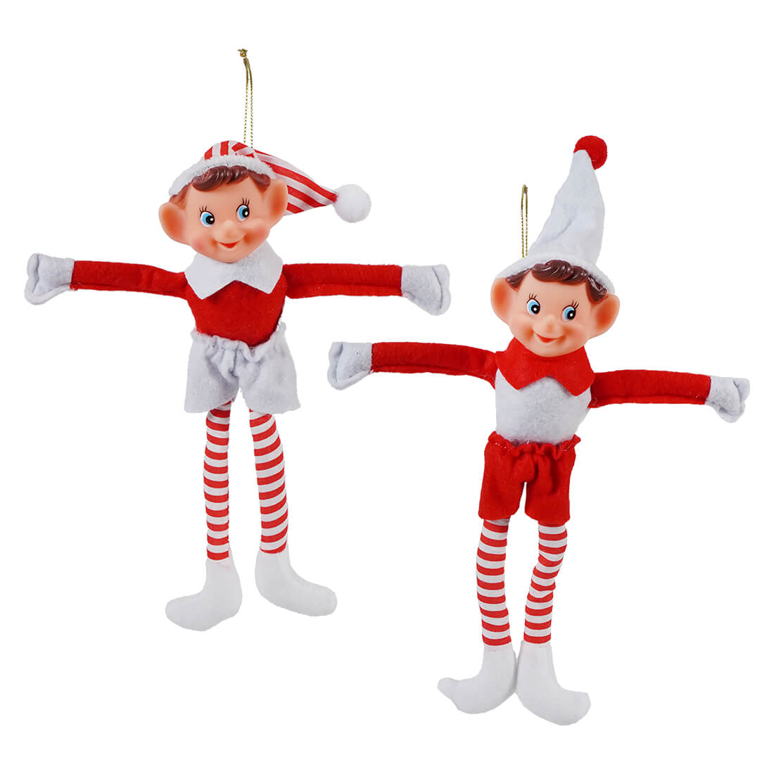 Red & White Bendable Pixie Elves Set/2 - Christmas