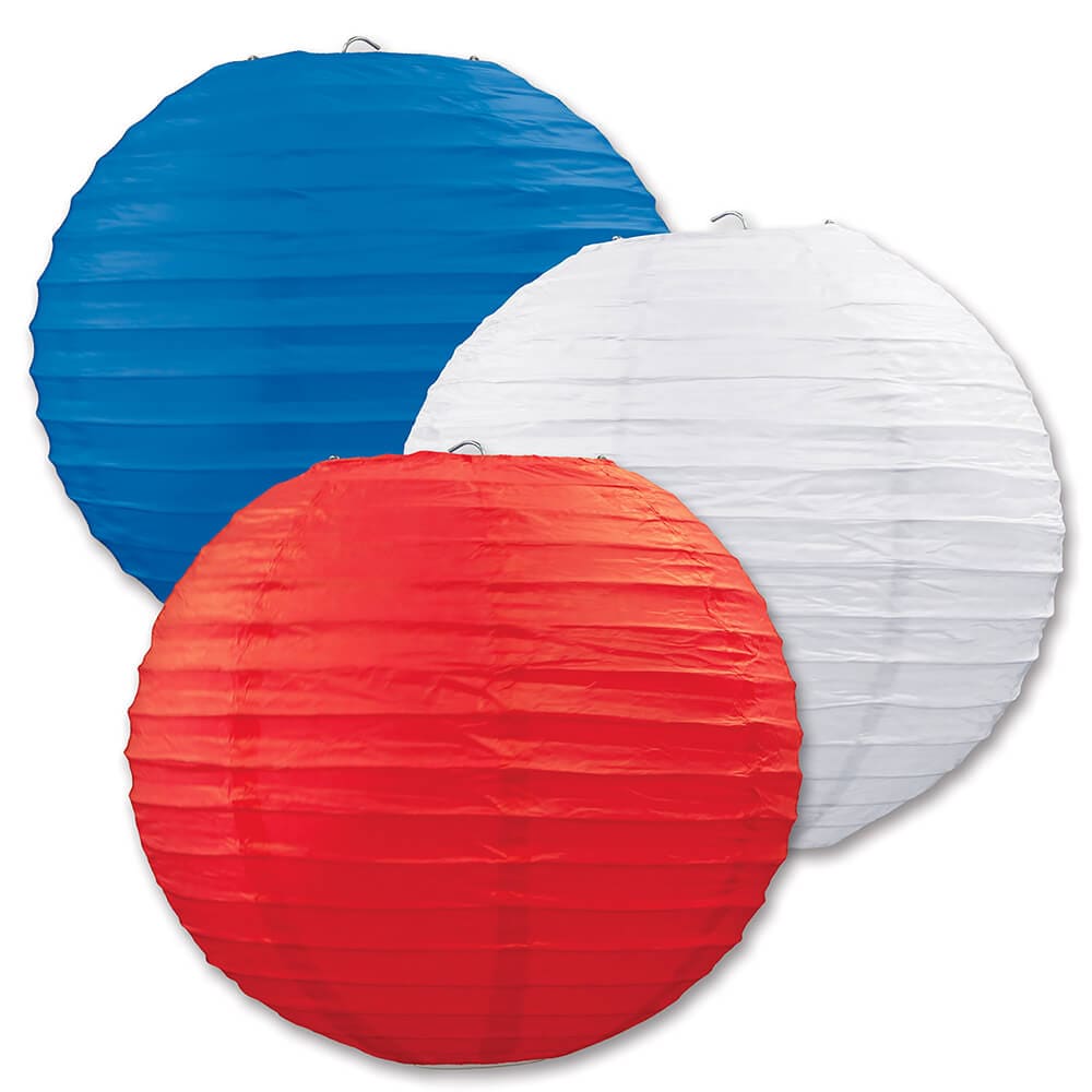 Red, White & Blue Paper Lanterns Set/3