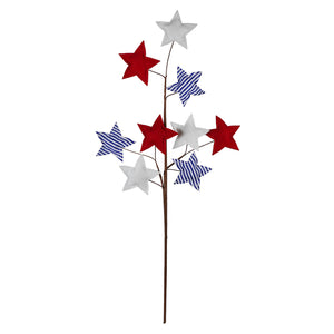 Decorative branch with red, white, and blue striped stars arranged in a patriotic display.