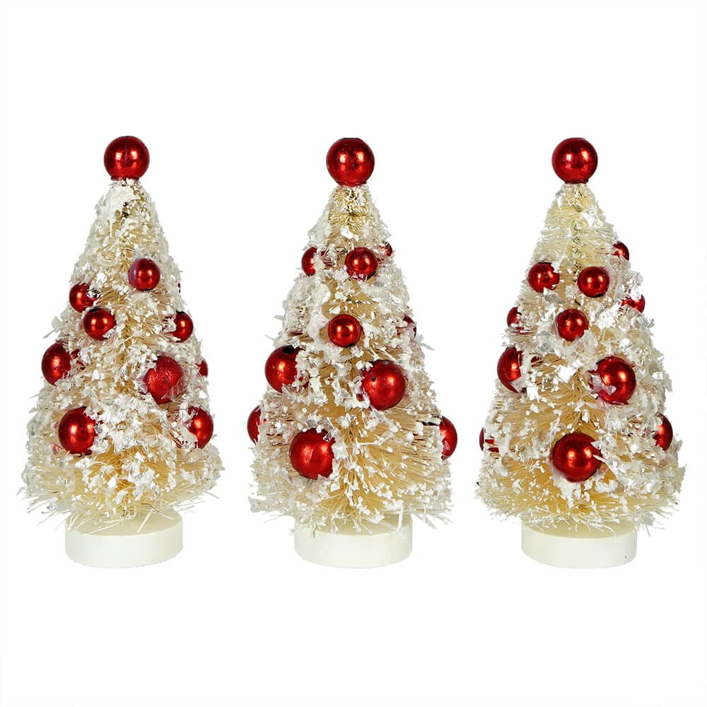 Red & White Bottle Brush Trees Set/3