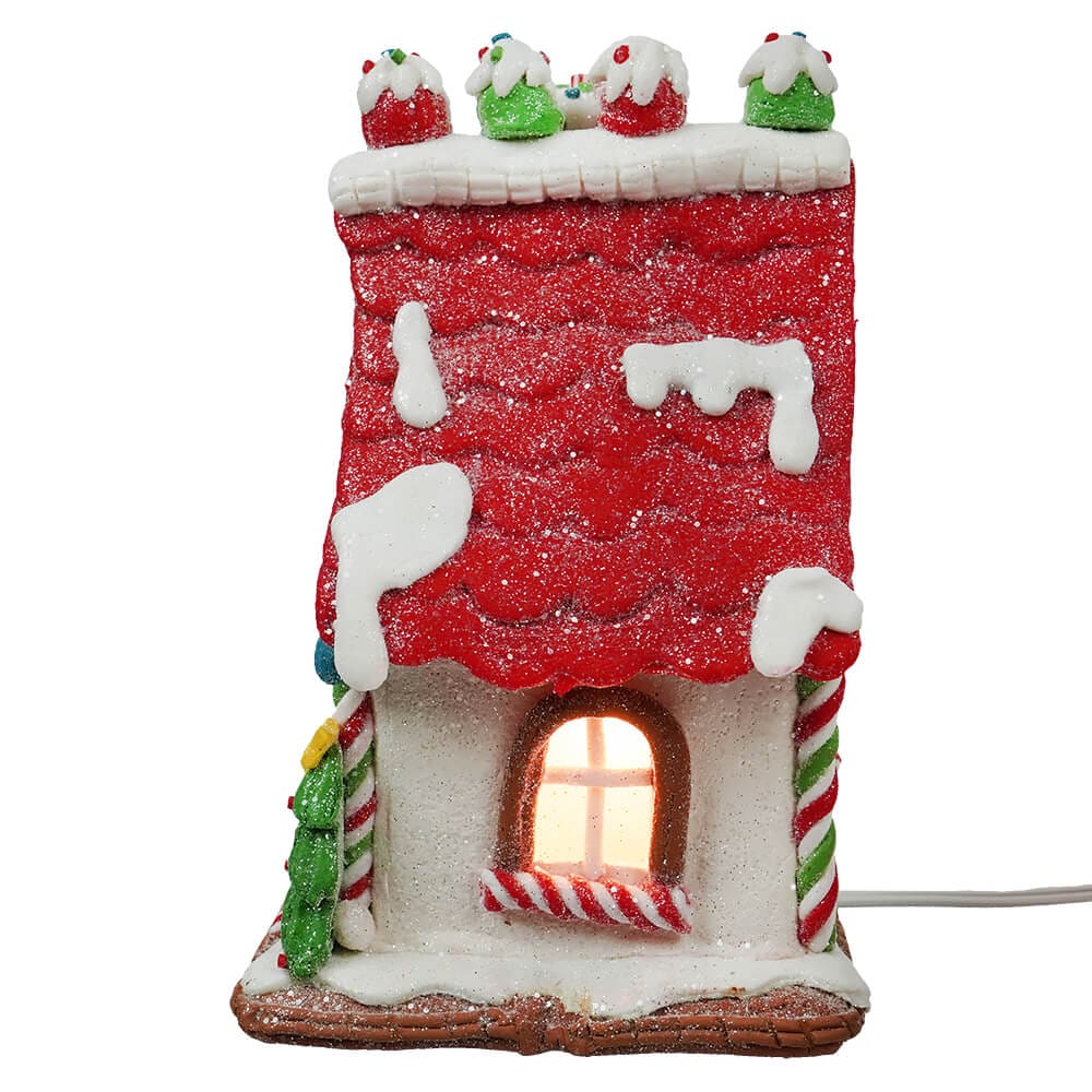 Red & White Lighted Gingerbread House With Snowman