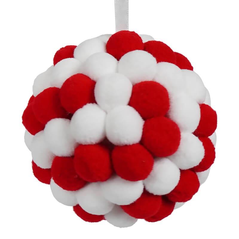 Red & White Pom Pom Ball Ornament