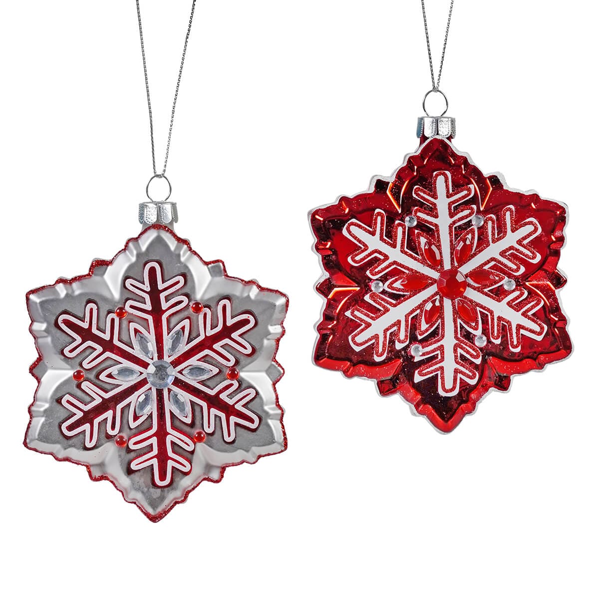 Red & White Snowflake Ornaments Set/2 - Ornaments