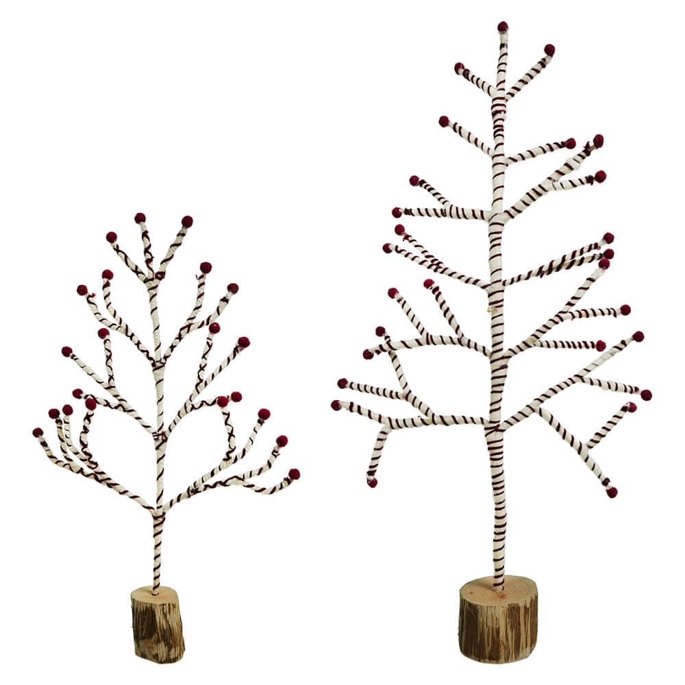 Red & White Wool Trees Set/2