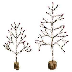 Red & White Wool Trees Set/2