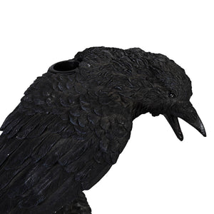 Resin black raven candle holder by regency international halloween with detailed feather texture and circular back opening
