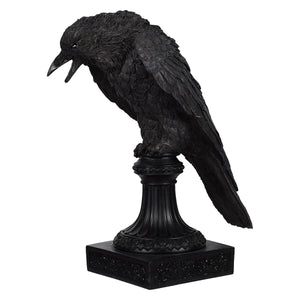 Resin black raven candle holder featuring detailed feather texture on a black crow statue from regency international halloween collection
