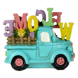 Resin Blue Truck with Welcome Sign