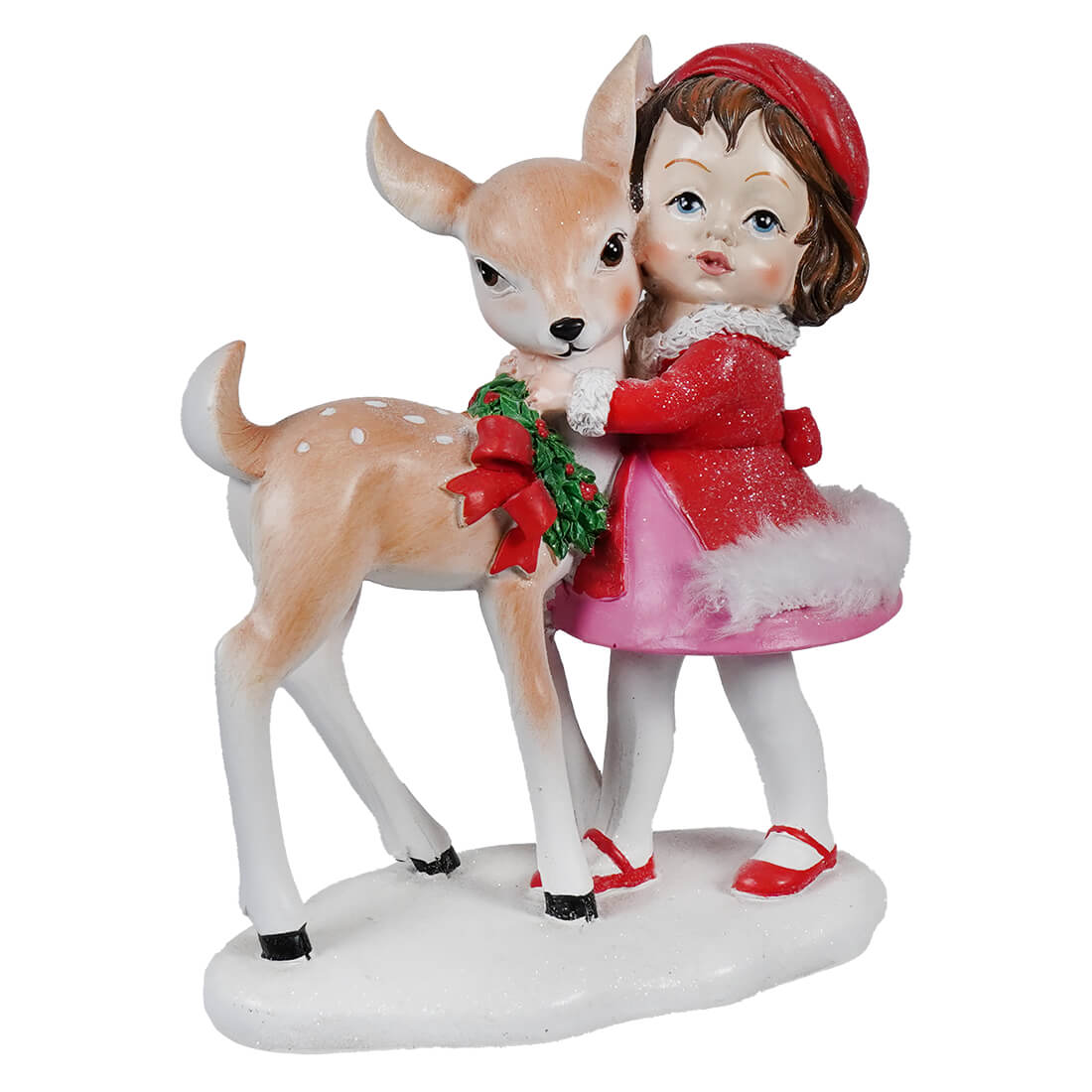 Resin Child With Deer Table Piece - Christmas