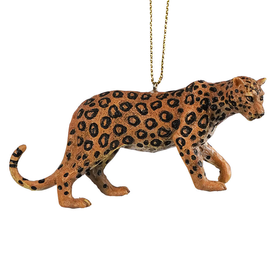 Resin leopard ornament with hanging design featuring safari animal pattern perfect as a zoo ornament decoration