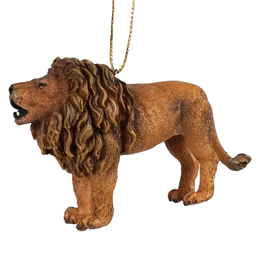 Resin lion ornament with golden chain safari animal ornament perfect for home or office décor