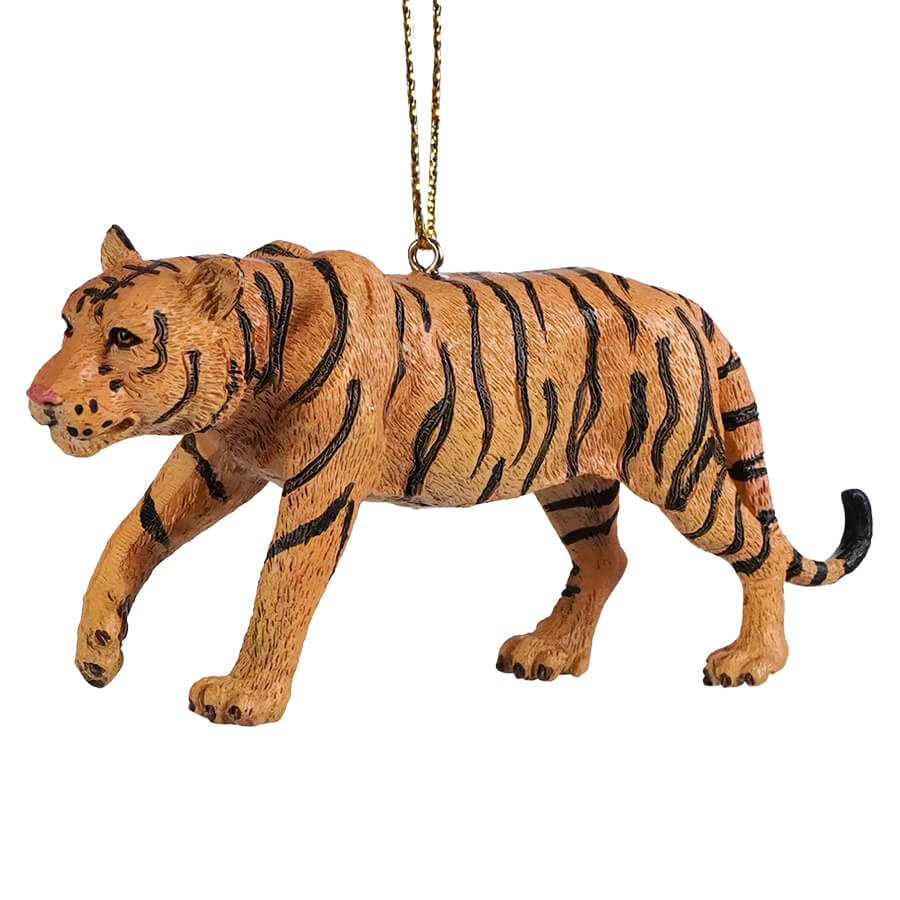 Resin tiger ornament with gold chain animal ornament perfect for safari or zoo decoration