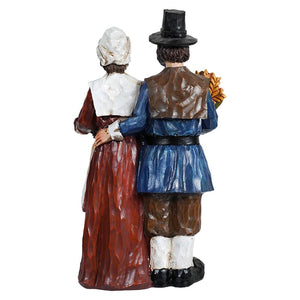 Resin Wood Carved Finish Harvest Pilgrim Couple