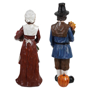 Resin Wood Carved Pilgrim Figurines Set/2 - Thanksgiving