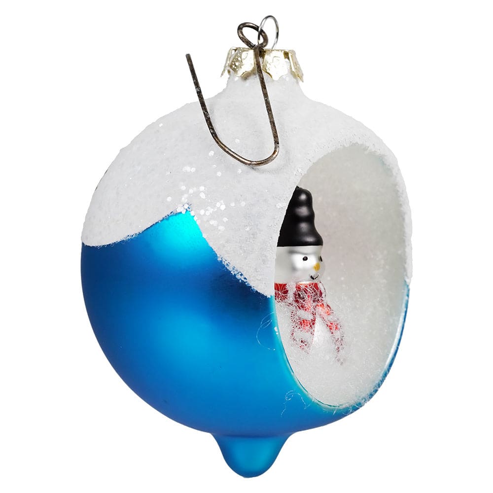 Retro Blue Snowman Indent Ornament - Ornaments