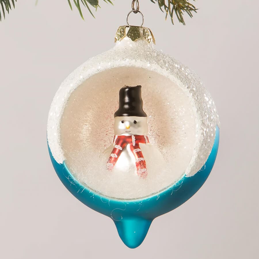 Retro Blue Snowman Indent Ornament - Ornaments