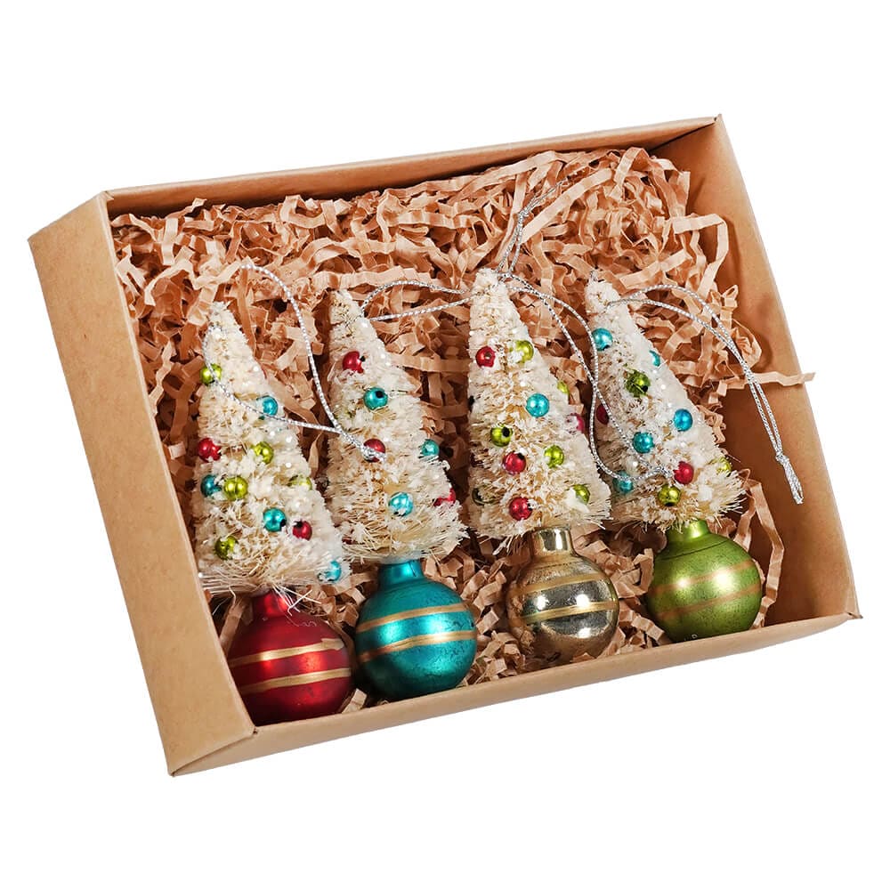 Retro Bottle Brush and Baubles Ornaments Set/4