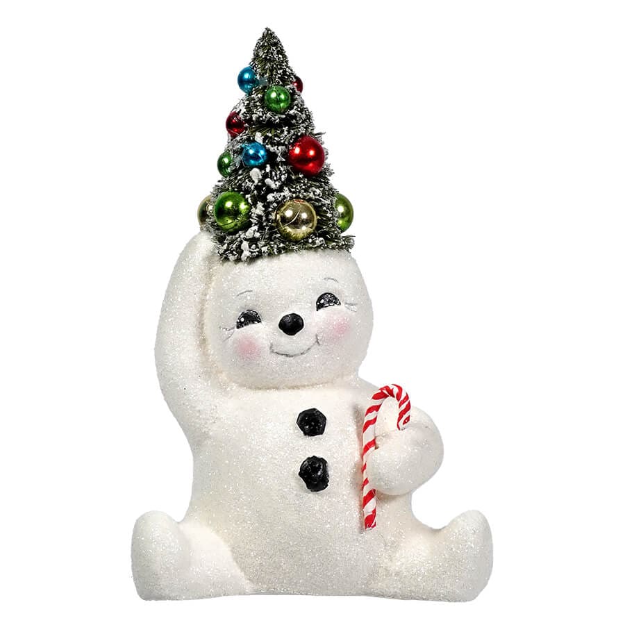 Retro Candy Cane Snowman With Tree