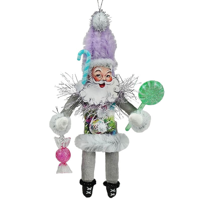 Retro Candy & Sugarplums Santa Fancy Vest Ornament