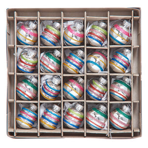 Set of 24 kurt adler european style retro glass ball ornaments with colorful glitter stripes for festive decor