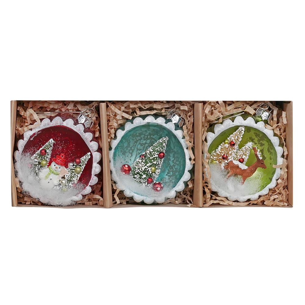 Retro Glass Diorama Ornaments Set/3