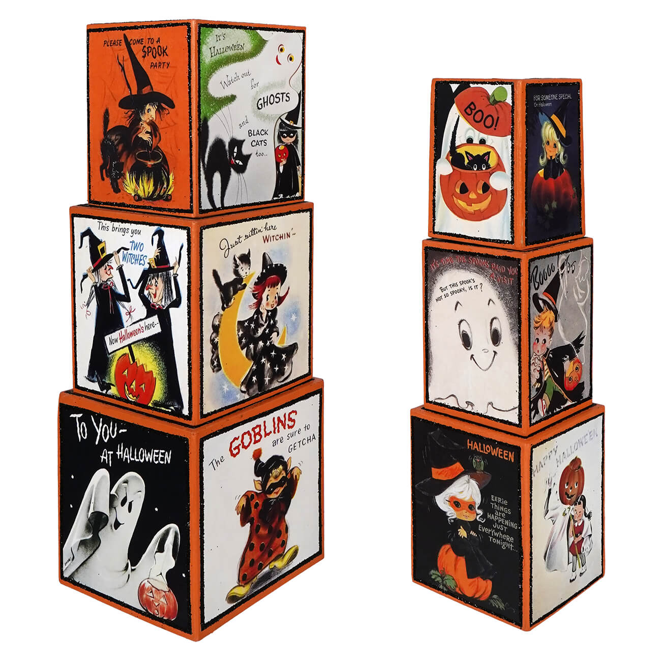 Retro halloween stacking blocks set of 6 colorful wooden bethany lowe design halloween stacking blocks