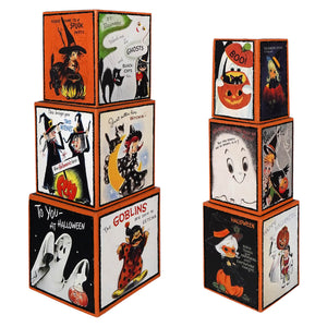 Retro halloween stacking blocks set of 6 colorful wooden bethany lowe design halloween stacking blocks