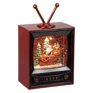 Red vintage-style tv ornament with retro led lighted spinning water globe featuring santa in sleigh by regency international christmas
