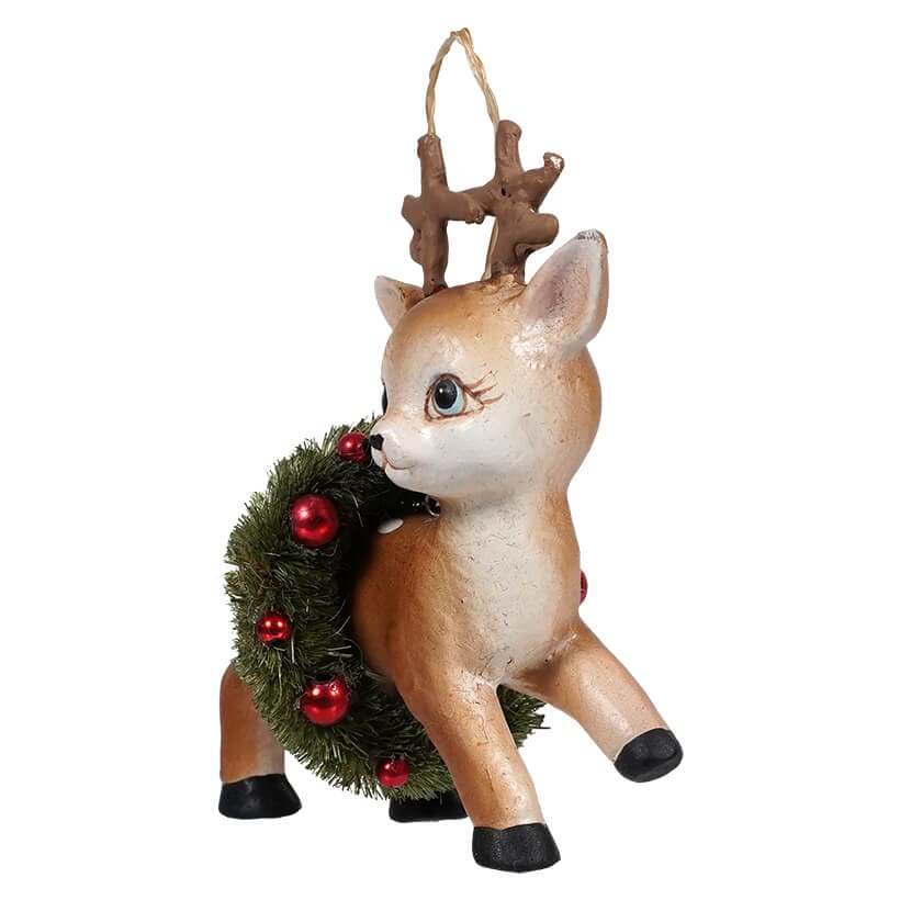 Retro Reindeer With Wreath Ornament