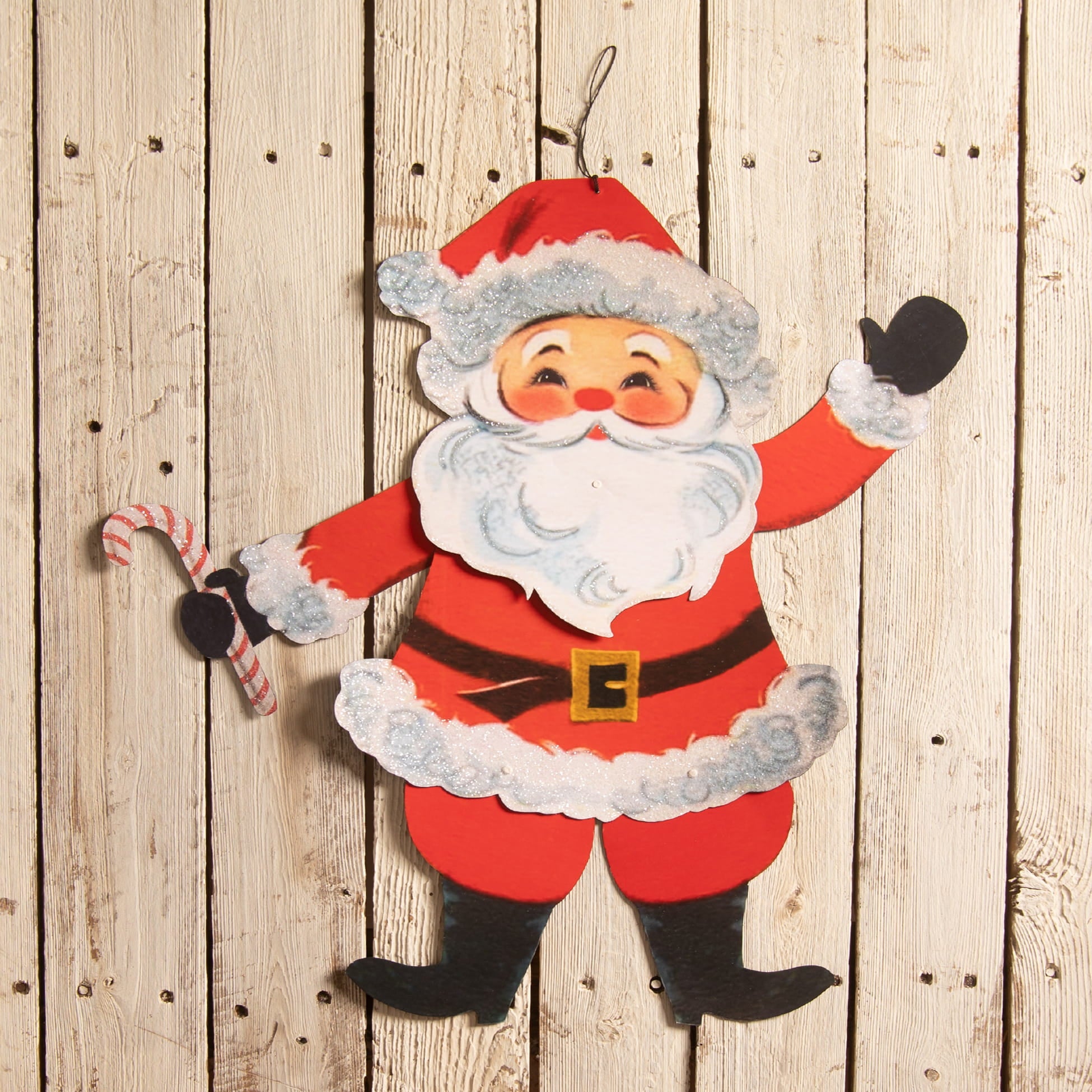 Retro rockin santa red and white wooden hanging decoration with glittery trim by bethany lowe designs santa figures