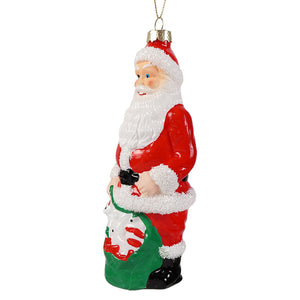 Retro santa blow mold glass ornament red and white with green candy sack perfect cody foster glass ornament collection