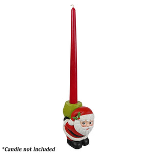 Retro santa candle holder featuring a red taper candle in a green and white bethany lowe design santa taper candle holder