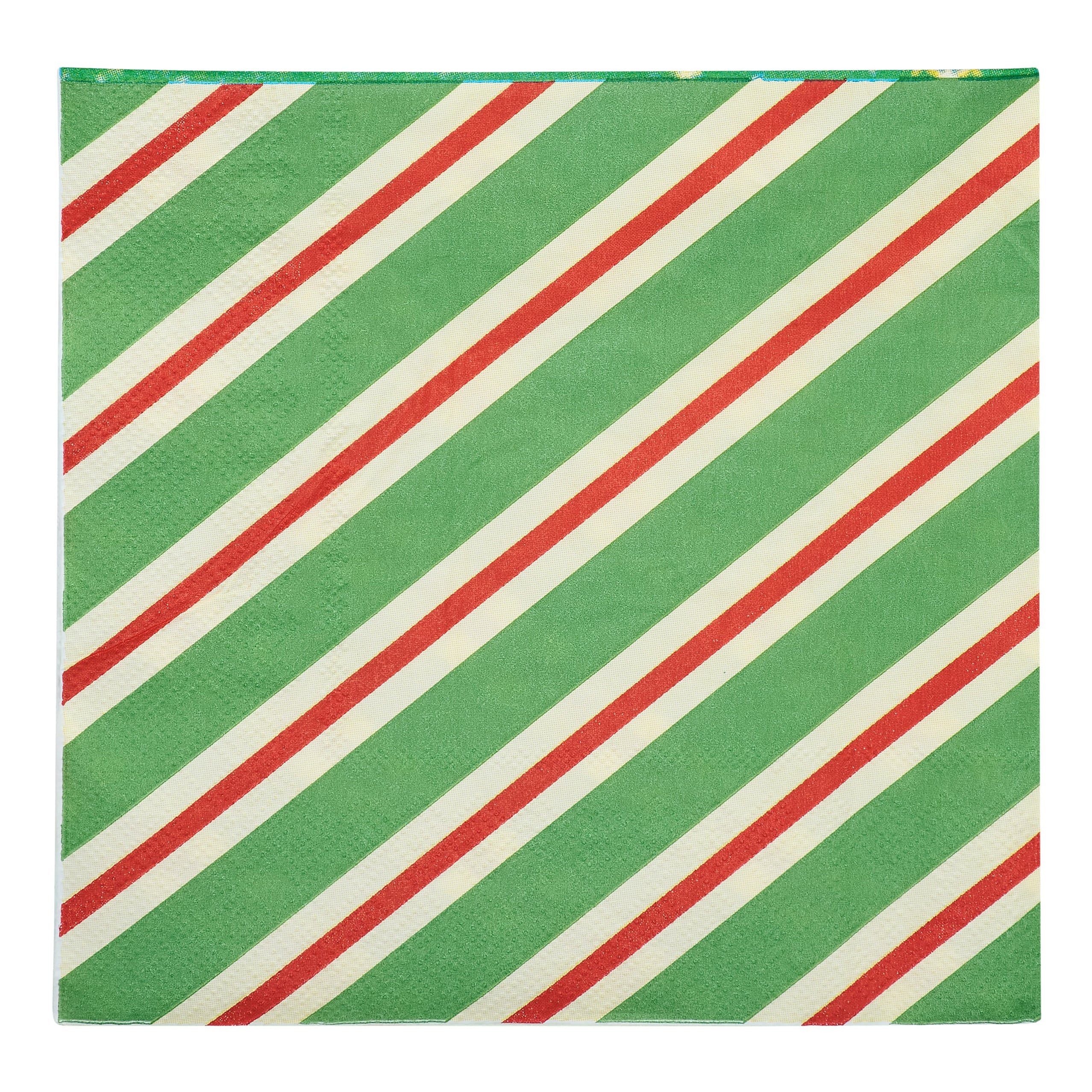 Green and red diagonally striped paper napkin perfect for your retro santa dinner table setting