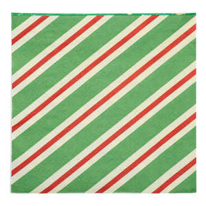 Green and red diagonally striped paper napkin perfect for your retro santa dinner table setting