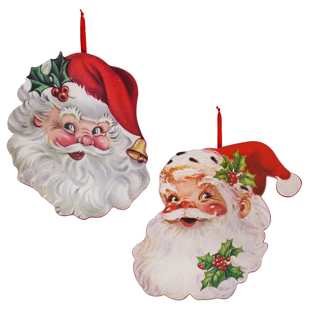 Santa Retro Rounds Retro Santa Face Ornaments Set/2 – Traditions