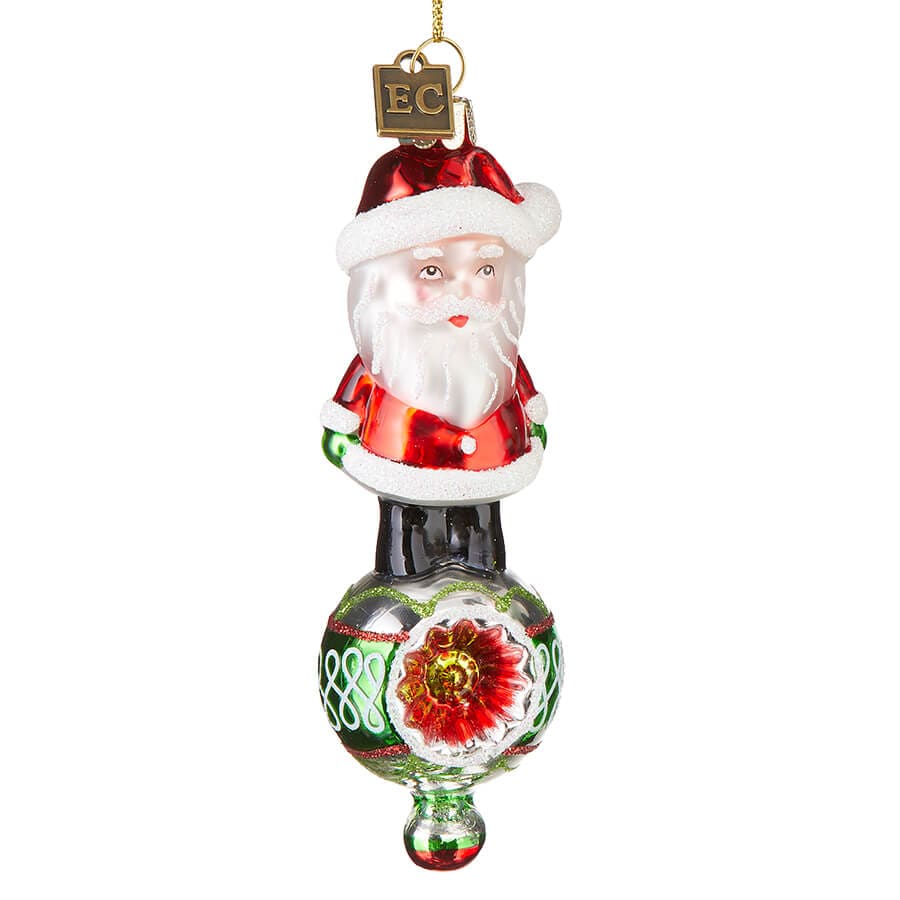 Retro Santa Green Decorated Ball Ornament