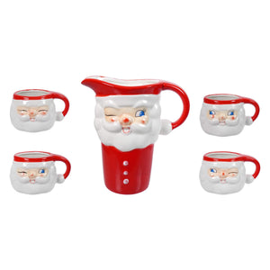 Retro santa pitcher ceramic pitcher with smiling santa face rosy cheeks blue eyes and three front buttons