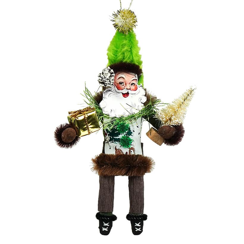 Retro Woodland Santa Fancy Vest Ornament