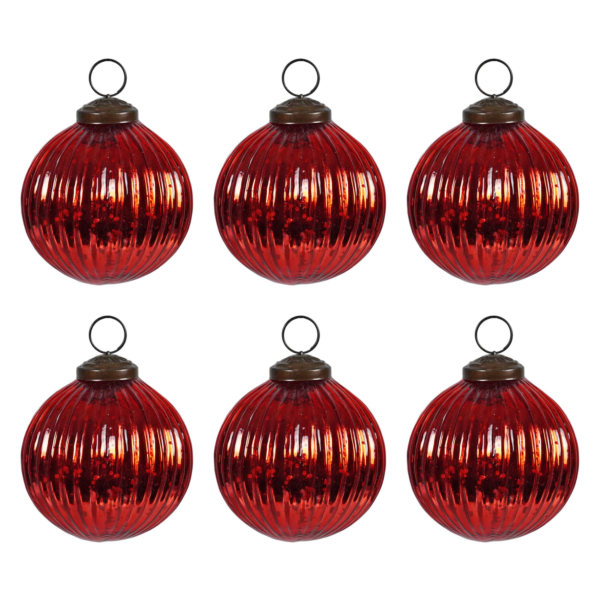 Ribbed Red Kugel Ornaments Set/6 - Ornaments