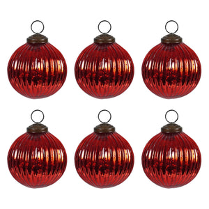 Ribbed Red Kugel Ornaments Set/6 - Ornaments