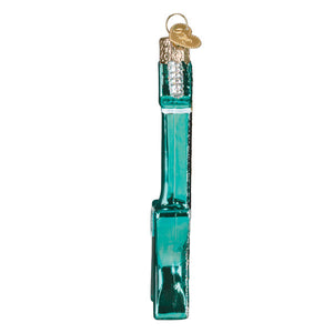 Teal glass rockin electric guitar ornament with gold foil cap and silver accents perfect for musical artists and instrument ornaments