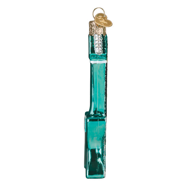 Teal glass rockin electric guitar ornament with gold foil cap and silver accents perfect for musical artists and instrument ornaments